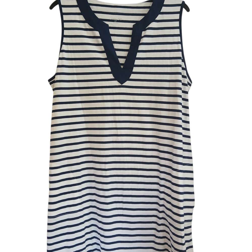Lands' End Navy and White Striped Coverup Tank Dress Size L